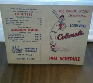 1961 Louisville Colonels Baseball Schedule Pocket Size