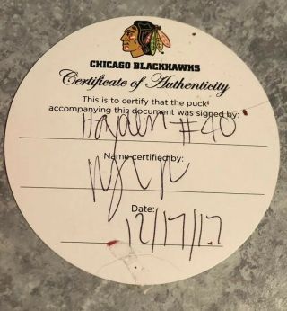Official team John Hayden Autographed Puck Chicago Blackhawks w/ 3