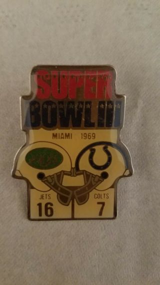 Starline Superbowl Iii 3 Pin Indianapolis Colts Ny Jets 1969 Pinback Nfl Button