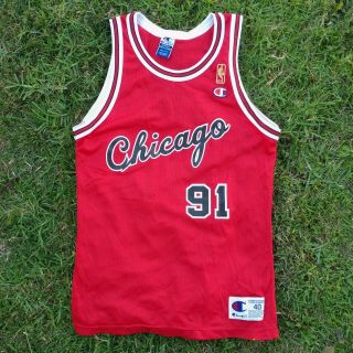 Vintage Champion Dennis Rodman Chicago Bulls Jersey Size 40 Gold Logoman Rare