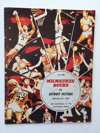 2/27/70 Milwaukee Bucks Vs Detroit Pistons Program.  Lew Alcindor 