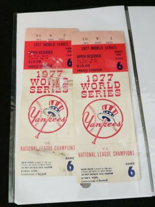 1977 World Series Game 6 Ticket Stubs Yankee Stadium Ny Vs.  National League Champ