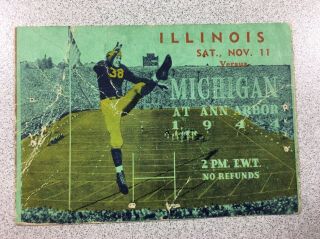 Michigan Vs Illinois 1944 Football Ticket Stub - Rare