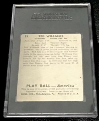 1939 Play Ball 92 Ted Williams SGC (20) 1.  5 Rookie Card HOF 2