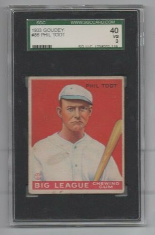 1933 Goudey Phil Todt Baseball Card Sgc 40 / 3,  Psa