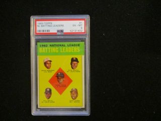 1963 Topps.  Psa Graded.  Ex - Mt 6 Nq.  1 Bat Ldrs.  Aaron - Musial - Roby,