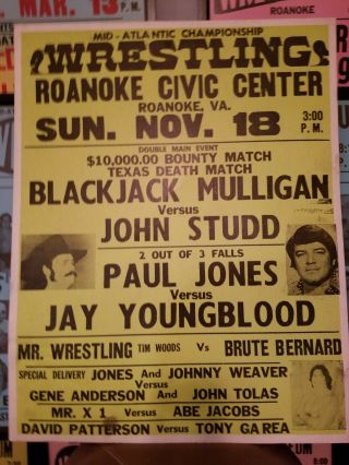 Nwa Mid Atlantic Wrestling Poster 1979 Roanoke Va Mulligan Studd Jones