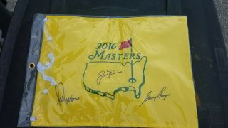 Jack Nicklaus Gary Player Lee Trevino Signed 2016 Masters Flag Autograph