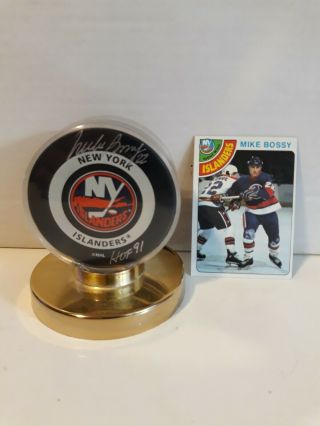 1978 - 79 Topps Mike Bossy Rookie Card And Autograph Puck No C.  O.  A