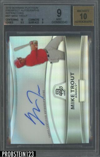 2010 Bowman Platinum Refractor Mike Trout Angels Rc Rookie Auto Bgs 9 W/ 10