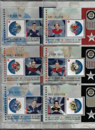 2002 Canada Post Nhl Hockey All - Stars,  Series 3,  Sheet Of 6 Stamp Cards