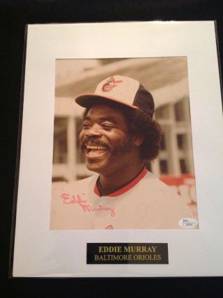 Eddie Murray Balt Orioles Autographed & Matted 8 X 10 Photo.  (11x14 White Mat)