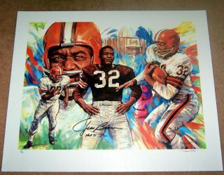 2 Autographed Jim Brown Lithographs Pro Football Hall Of Fame