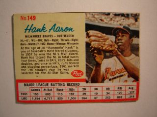 1962 Post,  149 Hank Aaron,  Scarce Gn - 10 Variety,  Vg,