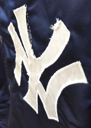Vtg York Yankees Satin Jacket - L - Blue - Quilt Lined - Pockets - 80 ' s - MLB - Baseball 5