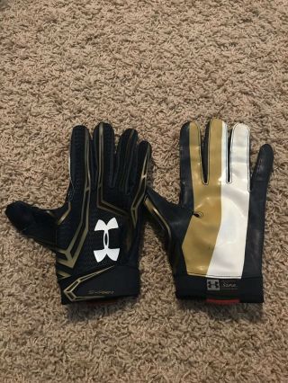Notre Dame Football Under Armour Team Issued Swarm Gloves Blue Gold White