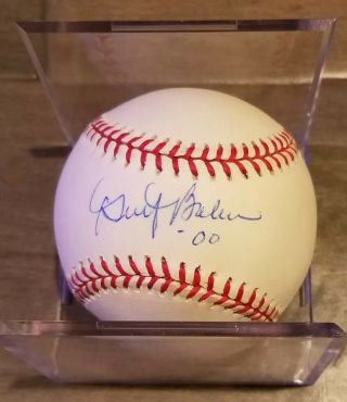 Dusty Baker Signed / Autographed Official National League Mlb Baseball With Cube