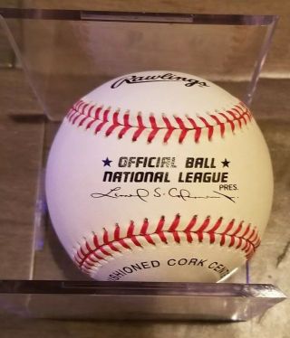 Dusty Baker Signed / Autographed Official National League MLB Baseball with Cube 2
