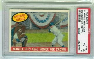 Mickey Mantle 1959 Topps 461 Hits 42nd Homer For Crown Psa Graded Vg - Ex 4