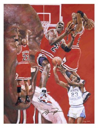 2 Autographed Michael Jordan Lithographs - Signed In Black - Chicago Bulls