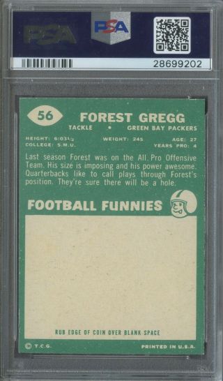 1960 Topps Football 56 Forest Gregg Green Bay Packers RC Rookie HOF PSA 9 2