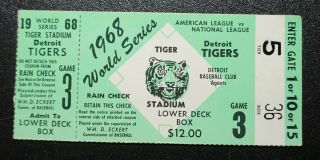1968 World Series Game 3 Ticket Stub Tigers V St.  Louis Cardinals Wp: Bob Gibson