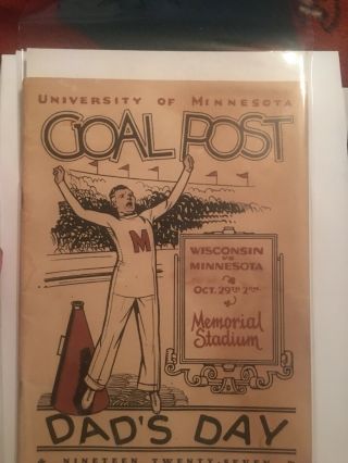 1927 University Of Minnesota Vs Wisconsin Football Program.  Goal Post Dads Day