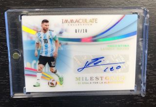 7/10 Lionel Messi 2018 - 19 Immaculate Soccer Milestones Acetate Autograph Auto