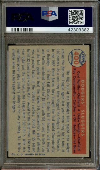 1957 Topps 400 Dodgers ' Sluggers w/ Roy Campanella Duke Snider HOF PSA 6 2