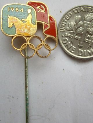Old Olympic Pin Los Angeles Usa 1984 Ussr Noc Horse Riding Brass Enamel Rare