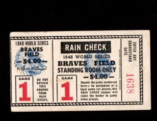 1948 World Series Ticket Stub Cleveland Indians @ Boston Braves Game 1