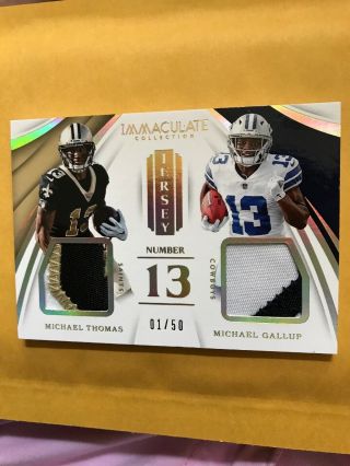 2018 Immaculate Dual Jersey Patch 01/50 Michael Thomas Gallup Rc Cowboys