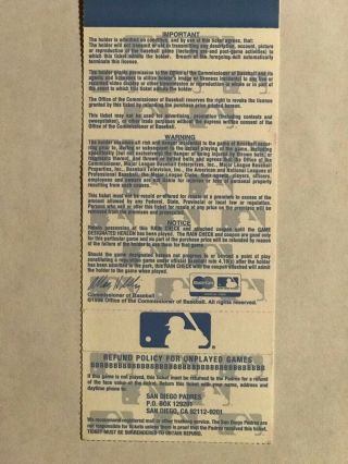 1998 World Series Game 3 FULL TICKET Yankees San Diego Padres Qualcomm Stadium 2