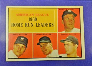 1961 Topps 44 Al Home Run Leaders W/ Mickey Mantle & Roger Maris Ex/mt 5.  5 - 6.  0