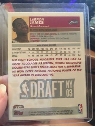 2003 - 2004 Topps 221 Lebron James Rookie Card mvp VG Draft Pick 1 2