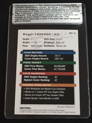 ROGER FEDERER 2003 NETPRO ELITE TENNIS SIGNED AUTOGRAPHED CARD 2 CAS AUTHENTIC 2