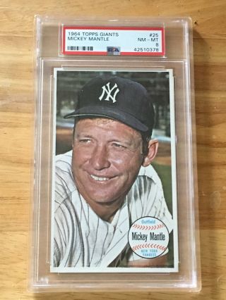 1964 Topps Giants Mickey Mantle 25 Psa 8 Nm - Mt Seven Times World Series Champ