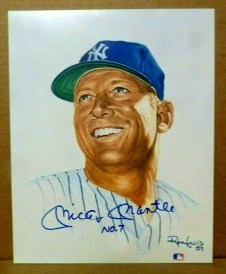 Signed Mickey Mantle No 7 - Ron Lewis 1746 Living Legends Art Work - W/coa