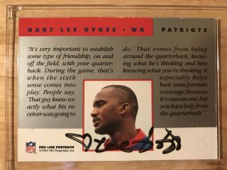 Hart Lee Dykes Patriots Autographed 1992 Proline Profiles Certified Stamped Card