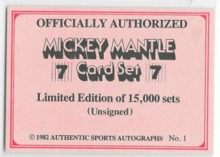 1982 Authentic Sports - Asa - The Mickey Mantle Story - Orange 72 Card Set