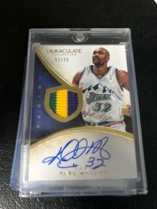 Karl Malone Jazz 2013 - 14 Panini Immaculate 3 Color Patch Autograph 52/75