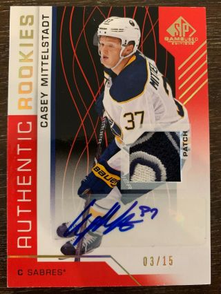 2018 - 19 Sp Game Authentic Rookies Patch Auto 160 Casey Mittelstadt /15