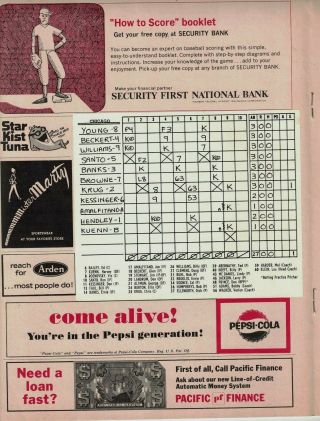 1965 Sandy Koufax Perfect Game Program (Sept.  9) vs.  Chicago Cubs EX 2