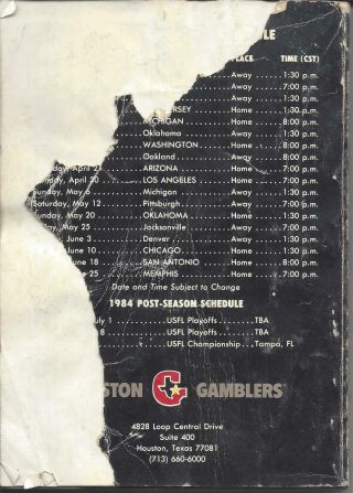 1984 USFL Houston Gamblers Media Guide 2