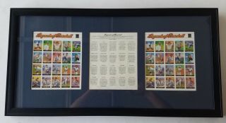 Framed And Matted 3 Uncut Sheets Of Legends Of Baseball Stamps