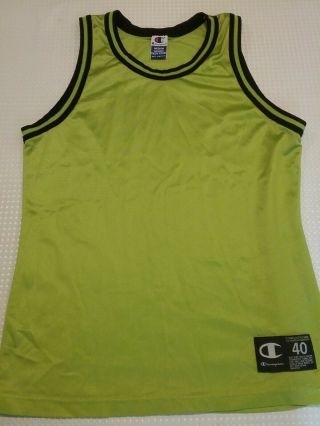 Vintage Champion Blank Basketball Jersey Green Size 40 M Medium Cond