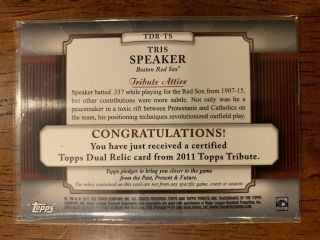 2011 Topps Tribute HOF Tris Speaker Dual Game Bat Relic - SP ' d 53/75 2