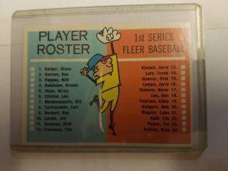 1963 Fleer Checklist Sp Card,  Player Roster,  1st Series