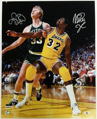 Magic Johnson,  Larry Bird Signed 16x20 Photo 1 Lakers Celtics Beckett Bas