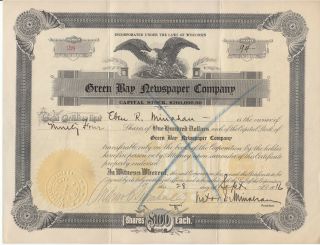 First Green Bay Packers President Andrew Turnbull - Signed Stock Certificate